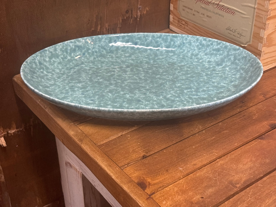 LARGE BLUE OVAL SPLATTER WARE PLATTER