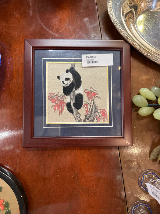 SMALL FRAMED SILK EMBRIDEREY OF A PANDA