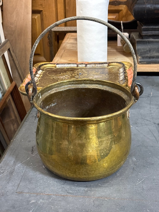 SMALL BRASS POT WITH COPPER LOOPS
