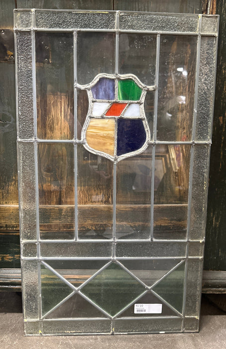 STAINED AND SLAG GLASS WINDOW WITH SHIELD