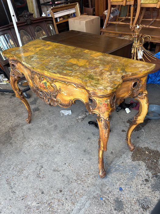 LARGE YELLOW TOLE PAINTED FRENCH CONSOLE TABLE