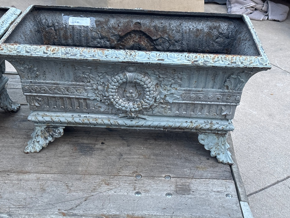PAIR OF FRENCH PAINTED CAST IRON GARDEN PLANTERS