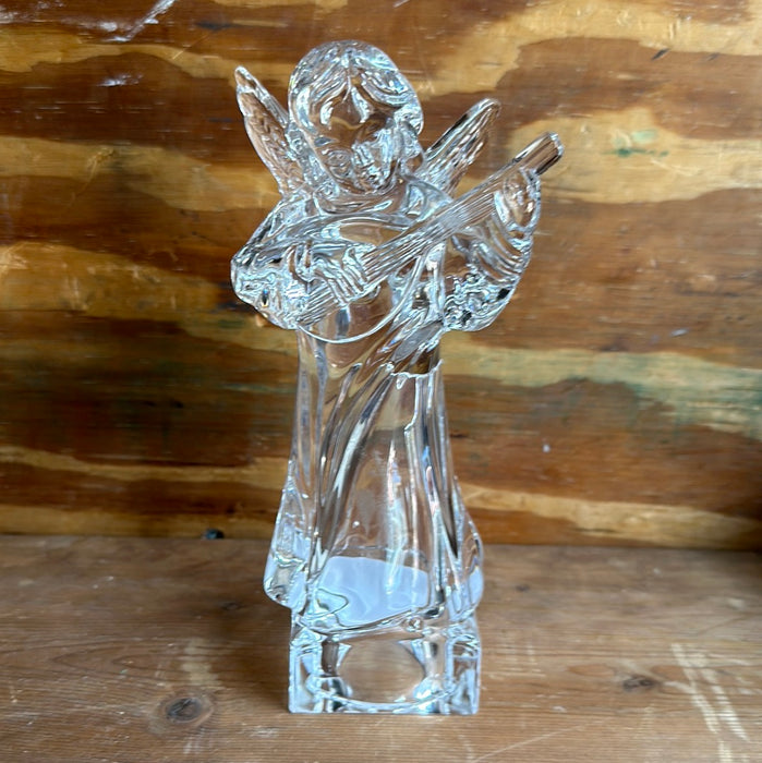 GLASS ANGEL PLAYING A VIOLIN CANDLE HOLDER