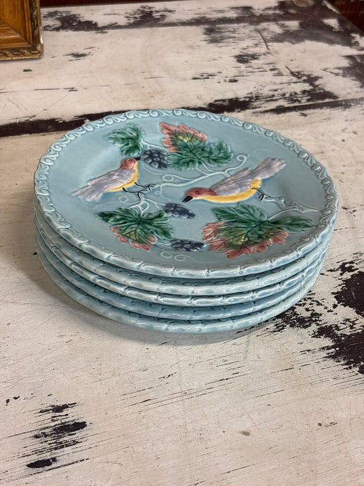 BLUE MAJOLICA BIRD PLATE 1 EACH OF 5