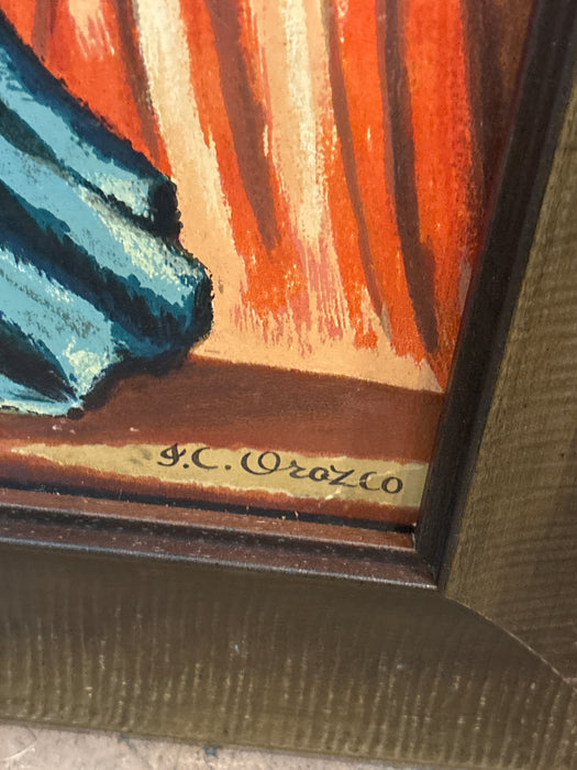 LARGE FRAMED MEXICAN PRINT OF "ZAPATISAS MARCHING" WITH UV PROTECTIVE GLASS - SIGNED JOSE CLEMENTE OROZCO