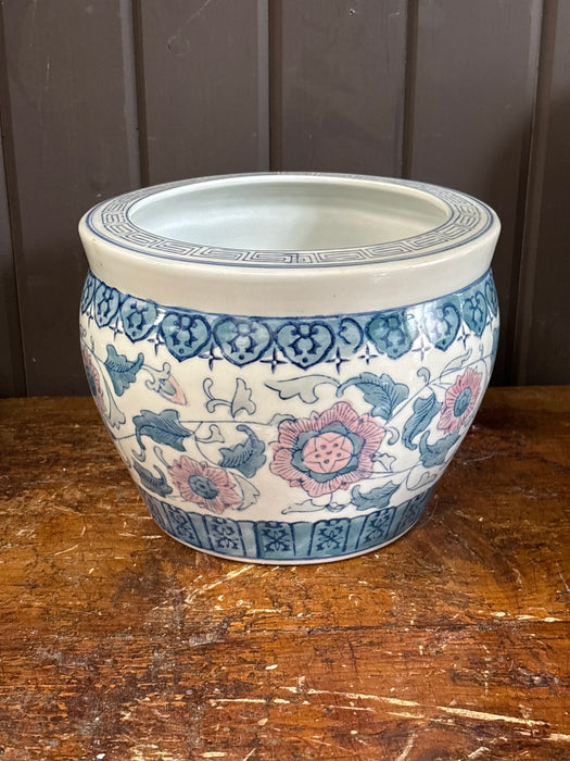 MEDIUM BLUE WHITE AND PINK FLOWER PLANTER