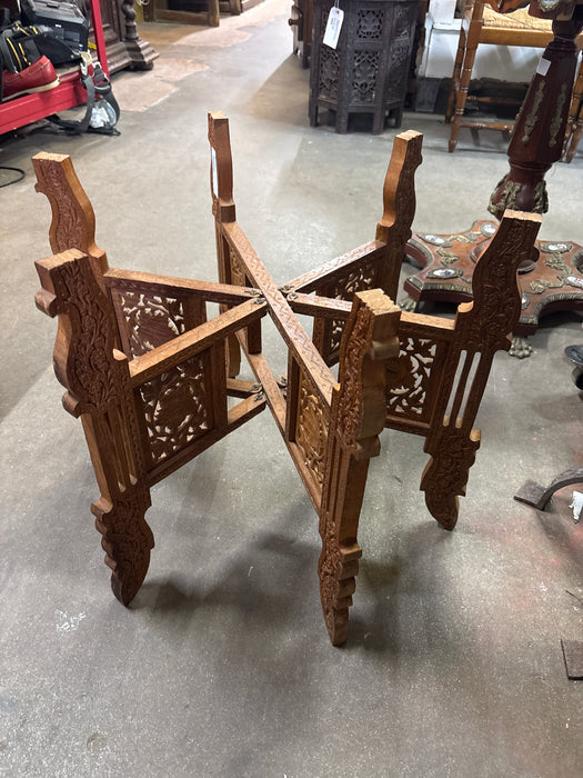 CARVED FLORAL FOLDING BASE WITH BRASS TRAY TOP
