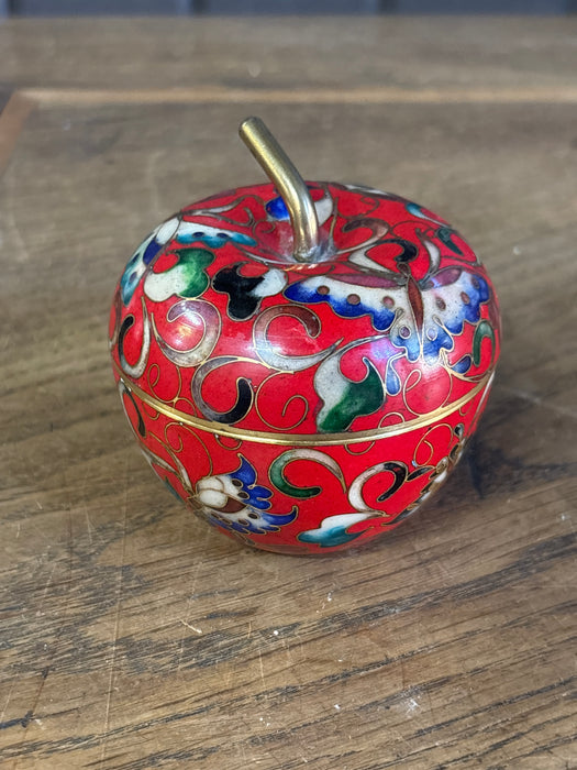 SMALL RED AND BLUE CLOISIONNE APPLE BOX