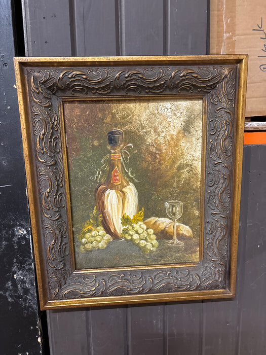 ORNATE FRAMED OIL PAINTING OF STILL LIFE WINE AND GRAPES