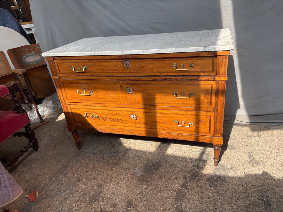 3 DRAWER WHITE MARBLE TOP CHEST WITH BAR PULLS