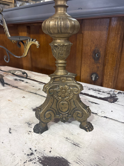 TALL DARK BRASS PRICKET WITH FLOWER