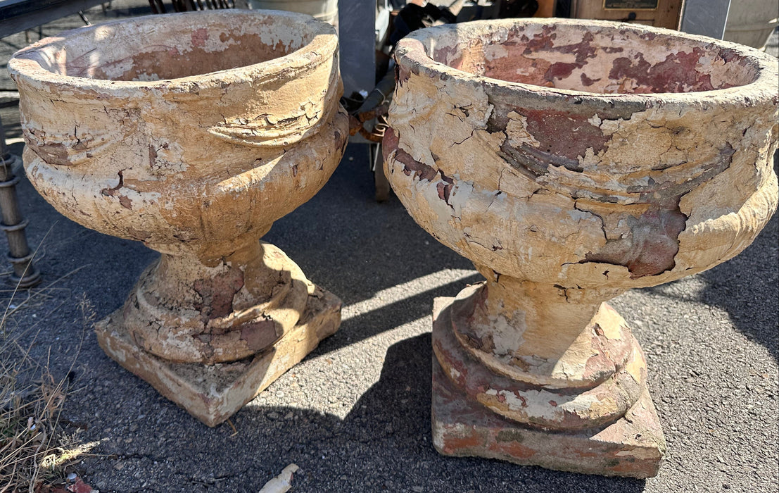 PAIR OF VINTAGE CONCRETE LOW PLANTERS