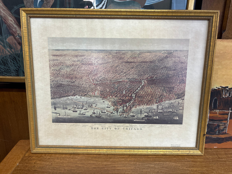 MEDIUM GILT FRAMED MAP OF CHICAGO, ILLINOIS IN 1892