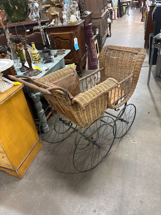 19TH CENTURY WICKER STROLLER - AS FOUND