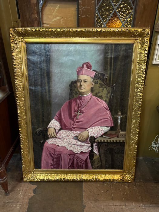 GOLD FRAMED AMERICAN CATHOLIC CARDINAL IN PINK DRAPES