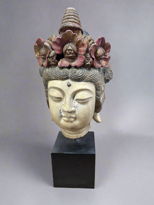 LARGE RESIN BUDDHA HEAD ON STAND