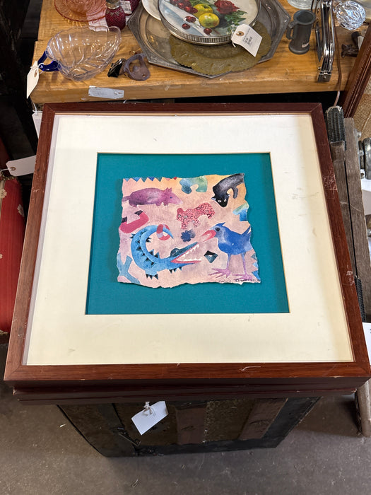 PINK ANIMAL KINGDOM IMPRESSIONIST WATERCOLOR WITHOUT GLASS