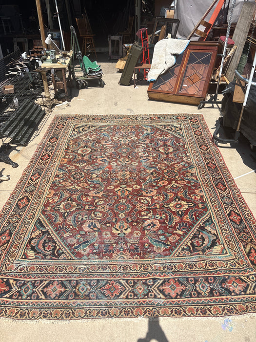 ORANGE AND GREEN HAND TIED PERSIAN MAHAL RUG