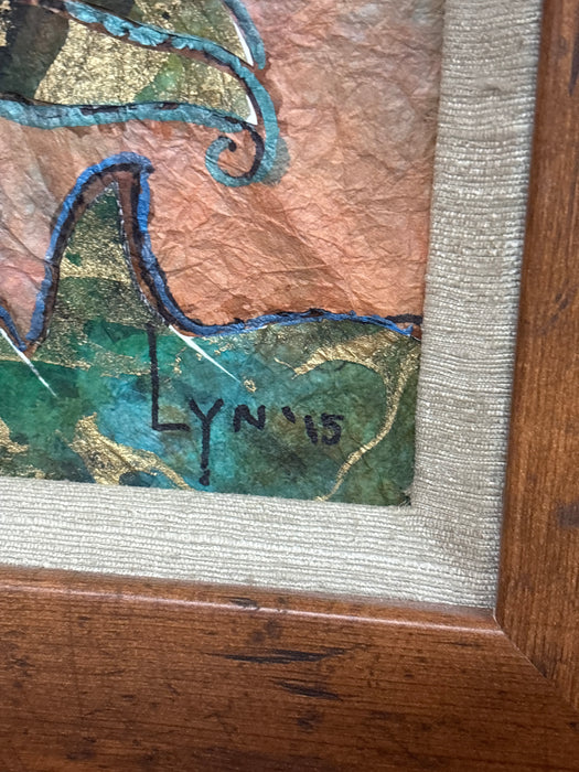 LARGE WOOD FRAMED PIRANHA IN REEF DECOUPAGE - SIGNED LYN’15