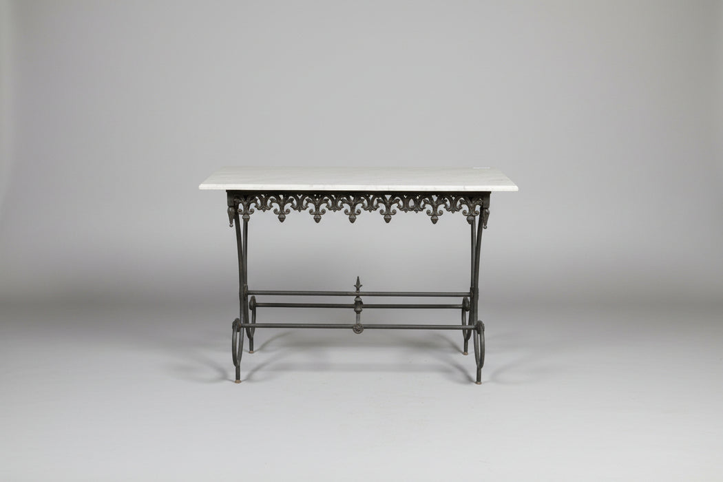 CAST IRON MARBLE TOP BAKER TABLE