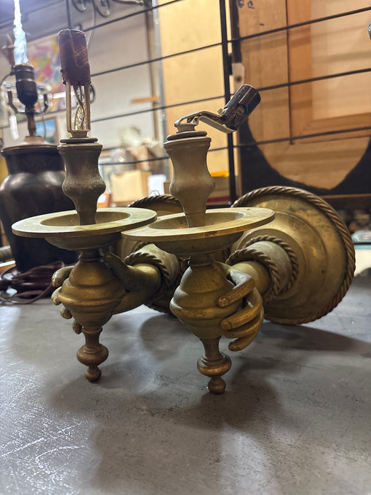 PAIR OF BRASS HAND SCONCES - AS FOUND