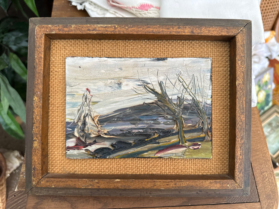 SMALL IMPRESSIONIST IMPASTO OIL PAINTING TITLED "MAZE NEAR EL PASO" SIGNED HOWARD RABBY