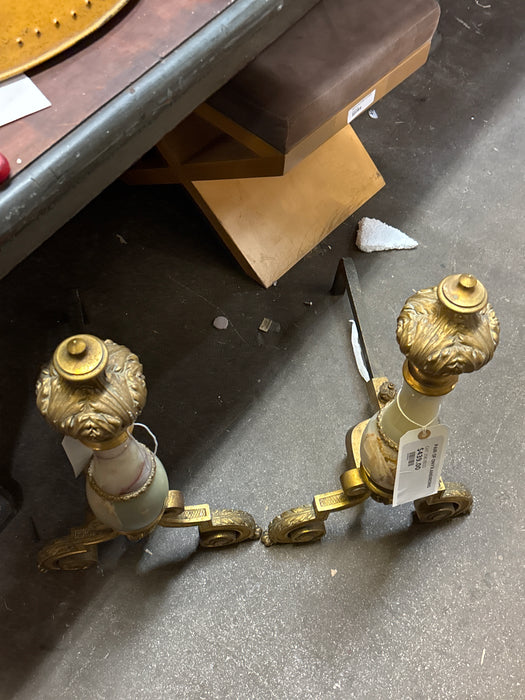 PAIR OF ONYX ANDIRONS
