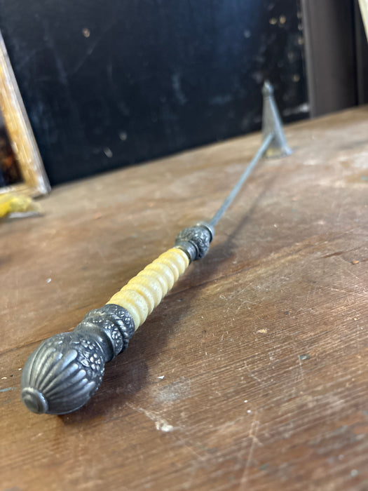 LONG SILVER PLATE AND BONE ORNATE CANDLE SNUFFER
