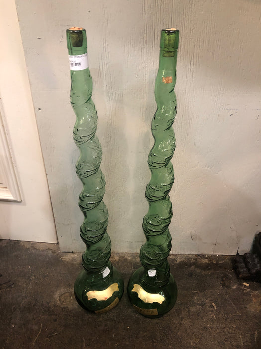 PAIR TALL GREEN STRADA LIQUOR BOTTLES