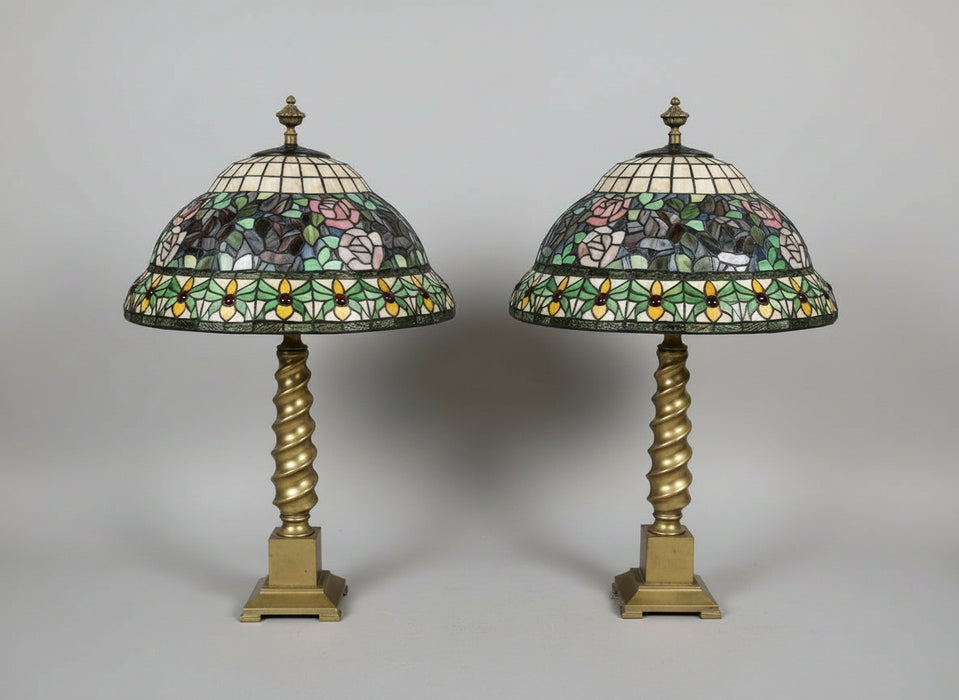 PAIR OF STAINED GLASS LAMPS WITH NEW BASES