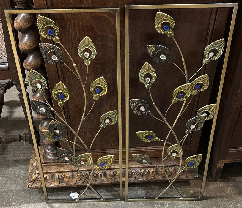 PAIR OF GOLD PEACOCK FEATHER PANELS