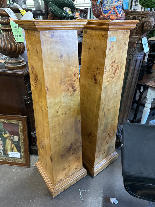 PAIR OF ART DECO BIRD'S EYE MAPLE TALL TAPERED PEDESTALS - AS FOUND