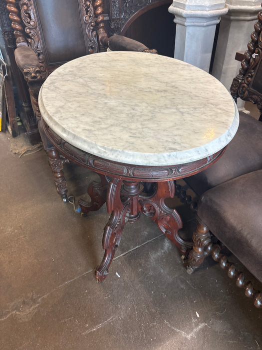 SMALL VICTORIAN MARBLE TOP OVAL TABLE