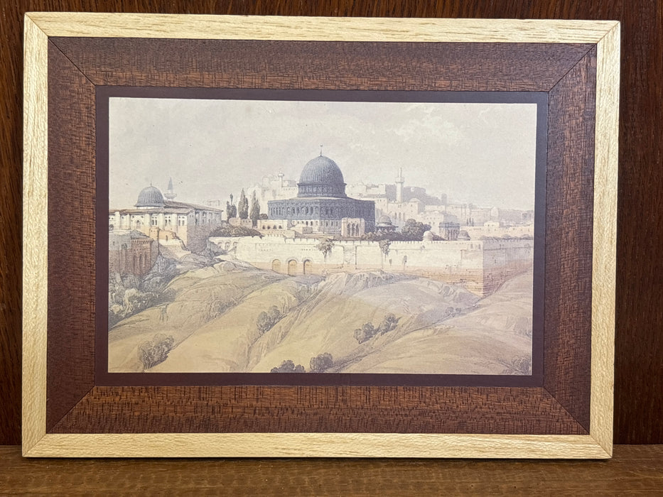 TINY WOOD FRAMED HOLY LAND COLORED LITHOGRAPH