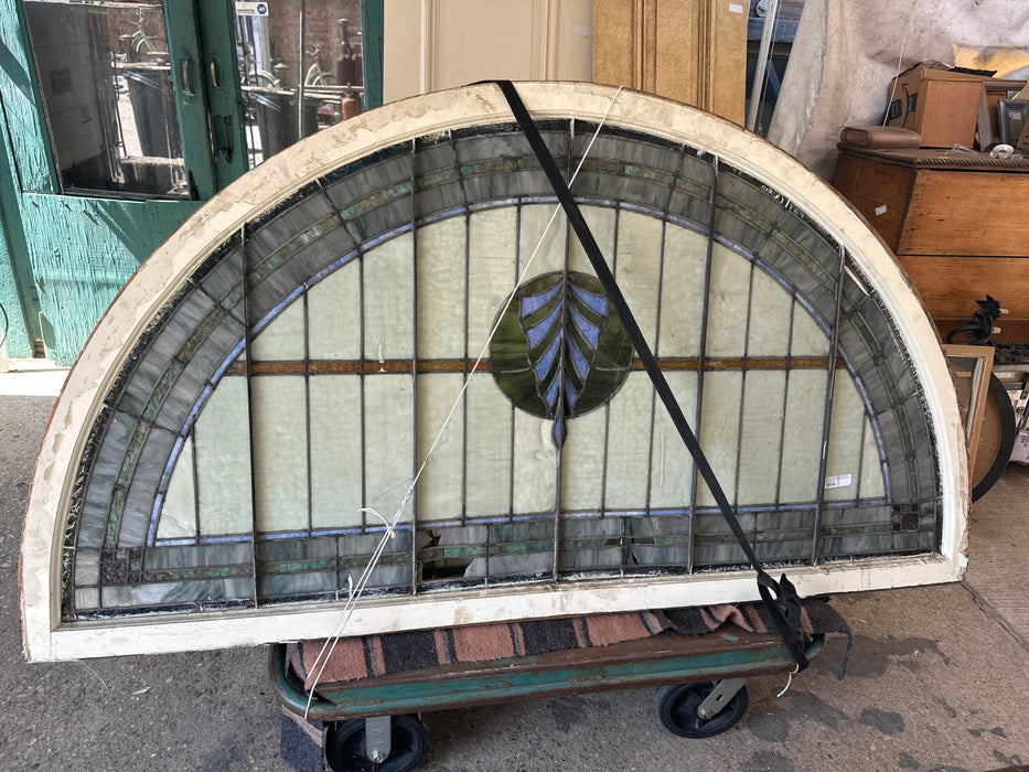 LARGE STAINED GLASS ARCHED WINDOW -RESTORED