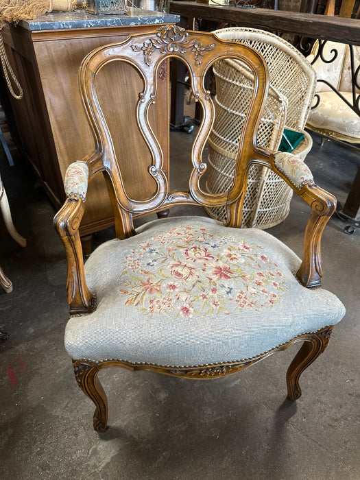 NEEDLEPOINT WALNUT ARMCHAIR