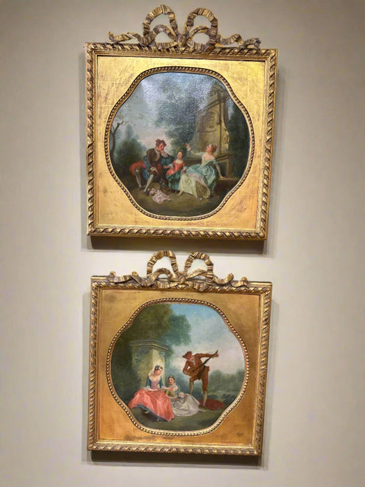 PAIR OF COURTING LOVERS OIL PAINTING 19TH CENTURY WITH LOUIS XVI FRAME