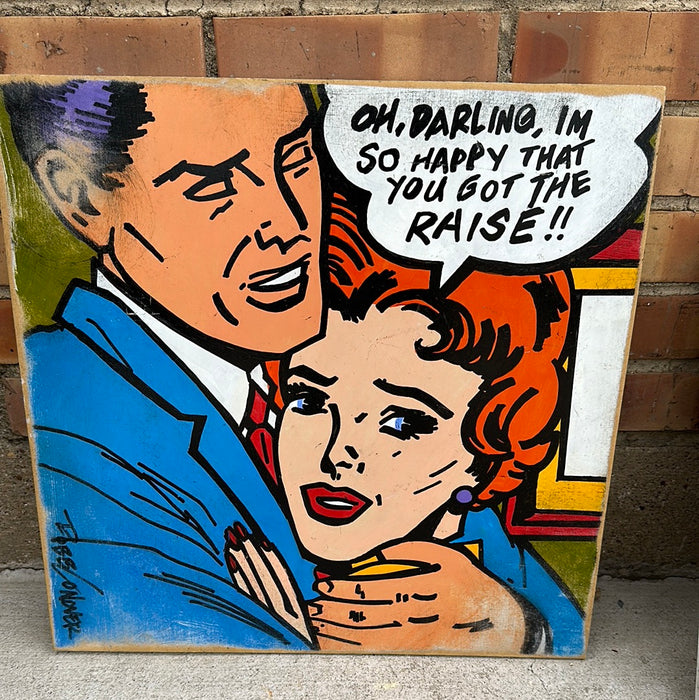 1960'S CARTOON PAINTING ON WOOD-MAN AND A WOMAN BY ROB CONOVER