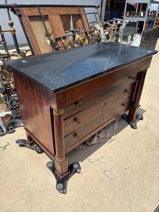 EMPIRE BLACK MARBLE TOP 4 DRAWER MAHOGANYCHEST - AS FOUND MARBLE
