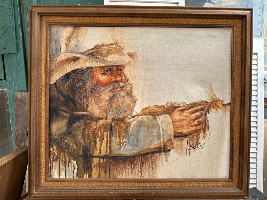 OIL PAITING OF OLD TIMER COWBOY