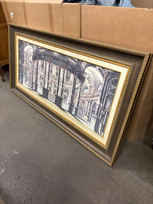 LARGE FRAMED ARCHITECTURAL INTERIOR PRINT