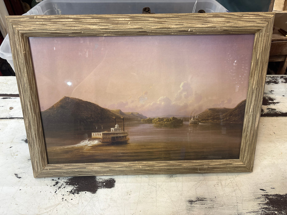 WOOD FRAMED STEAM BOATS PRINT