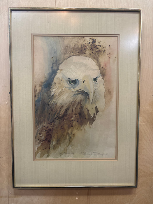 GOLD FRAMED FRAMED EAGLE HEAD PRINT - SIGNED MELINDA PAGE