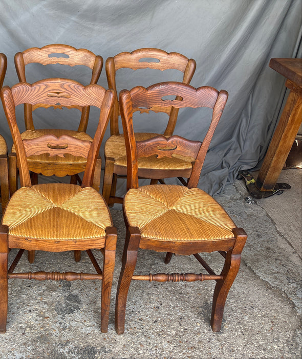 SET OF 4 FRENCH COUNTRY RUSH SEAT OAK CHAIRS