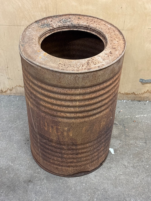 CYLINDRICAL ADVERTISING RUST COLORED TIN