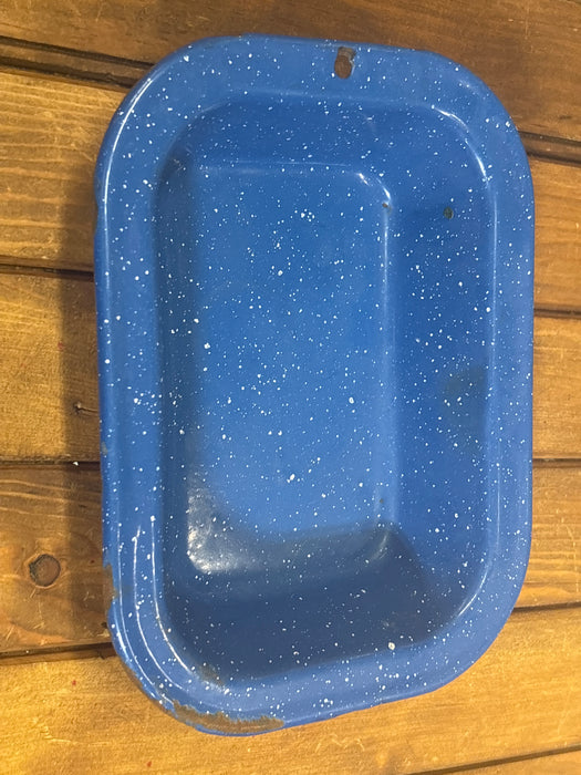 BLUE AND WHITE SPECKLED ENAMEL WARE DISH 1 EACH OF 2