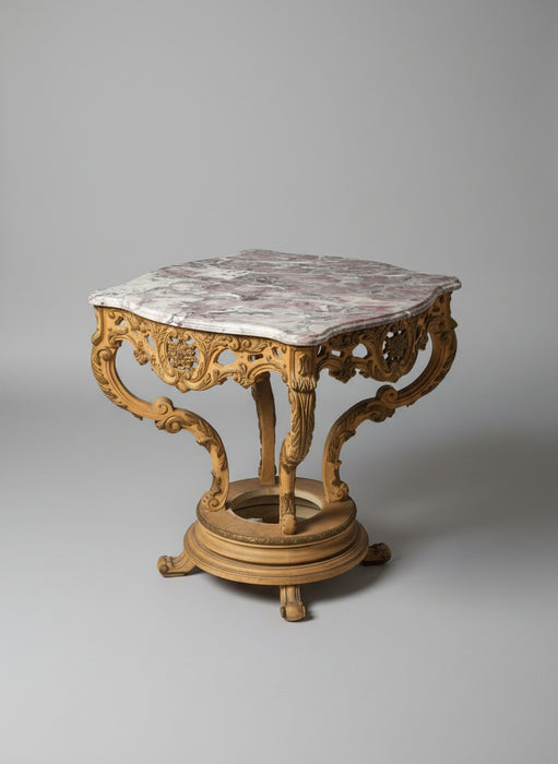 LAVENDER AND WHITE SWIRL BAROQUE MARBLE TOP CENTER TABLE