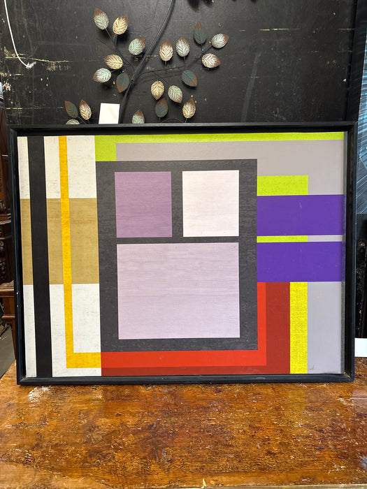 LARGE ABSTRACT PURPLE GEOMETRIC PAINTING