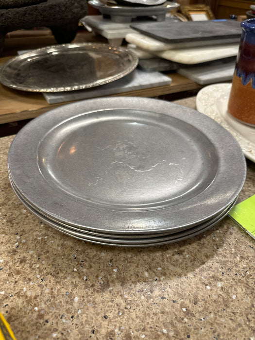 SET OF 4 ANTIQUE PEWTER DINNER PLATES