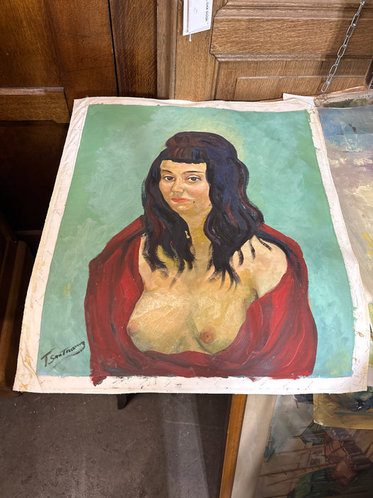 NUDE LADY IN RED OIL PAINTING - SIGNED